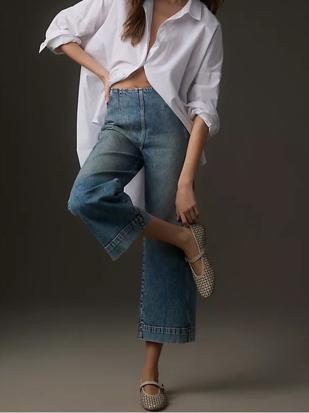 Anthropologie Pilcro Pilcro Kick Mid-Rise Crop Wide-Leg Jeans